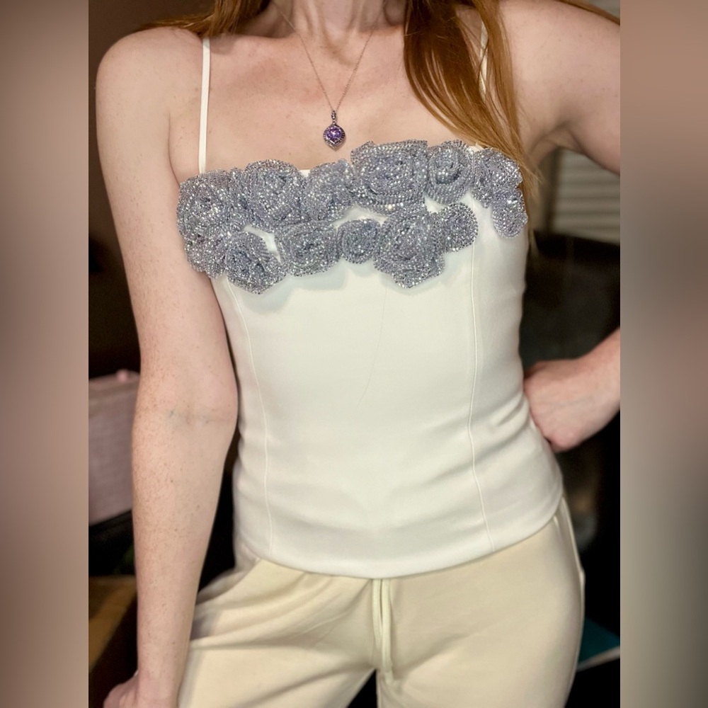 Zara Black and White Formal Top with Embellishments - Picture 13 of 16